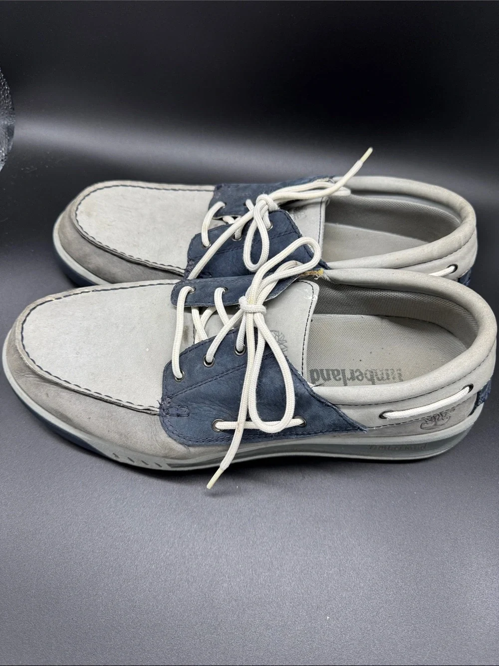 Mens Timberland Gray and Navy Nubuck Boat Shoes Sz 12